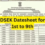 DSEK Datesheet for 1st to 9th Class